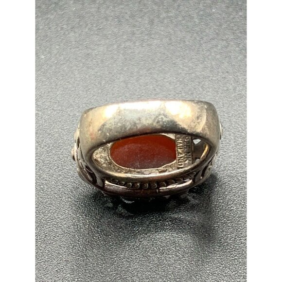 Carnelian Ring Size 6.5 Sterling SIlver Oval Stone Ornate Ring Red Stone Ring - Picture 5 of 7